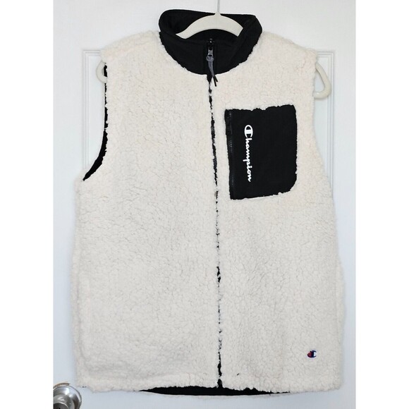 Champion Mixed-Media Fleece Reversible Vest White & Black Size M - Picture 1 of 5